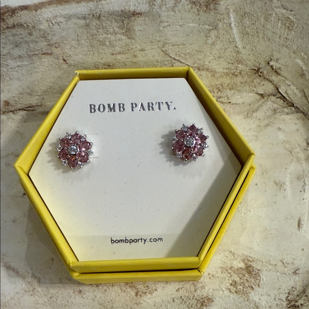 Bomb Party Pink Crystal Floral Earrings
